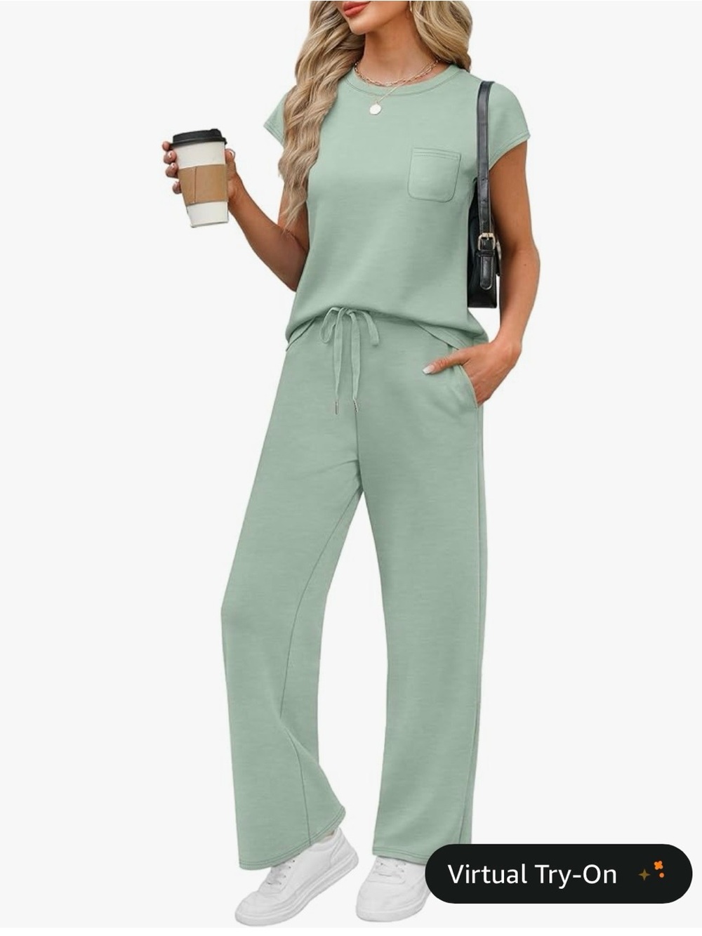 Women’s Sage Green Wide-Leg Jumpsuit with Drawstring Waist